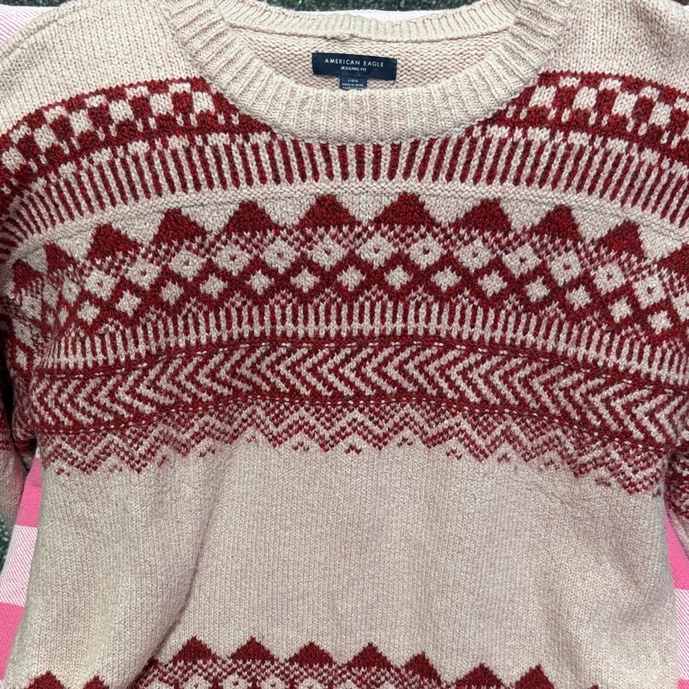American Eagle Pink and Red Knit Sweater
